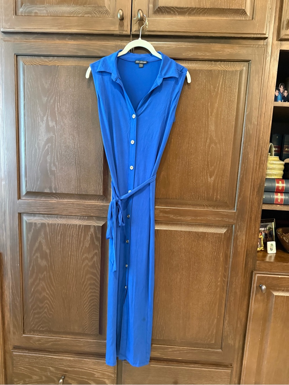 Blue Sleeveless Button-Front Maxi Dress by Nina Leonard